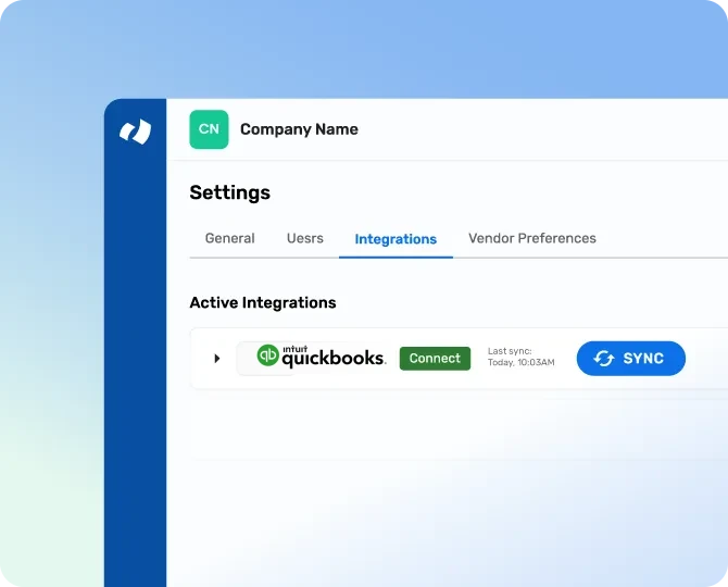 QuickBooks integration settings in DOKKA